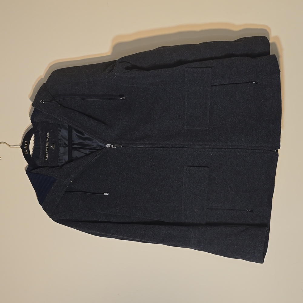 Mens Fleet Street Wool Winter Pea Coat Jacket Zip Up With Hood Size Medium